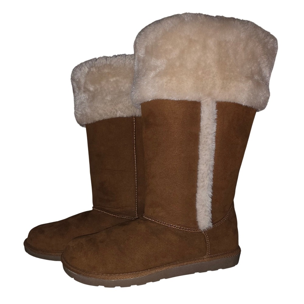 Arizona Jean Company Susie Boot Chestnut Brown Faux Fur Trim Tall Winter Boots 9